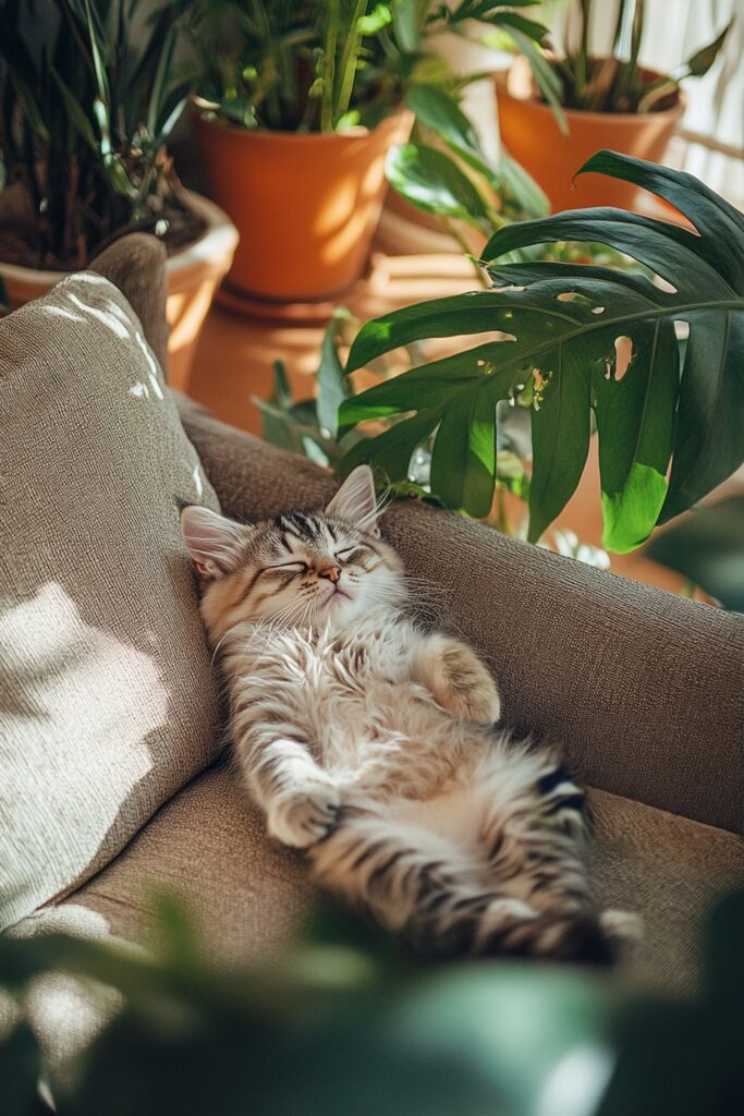 gatinho dormindo e ronronando